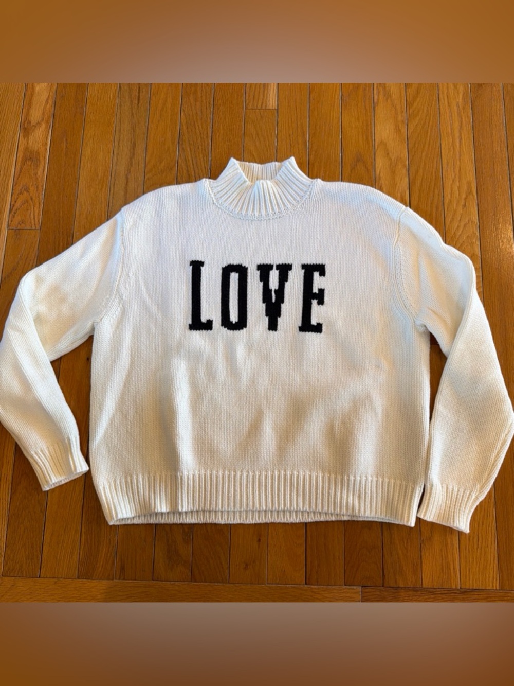 Z Supply Oversized Graphic Love Sweater Mock Neck White Women’s Size Small